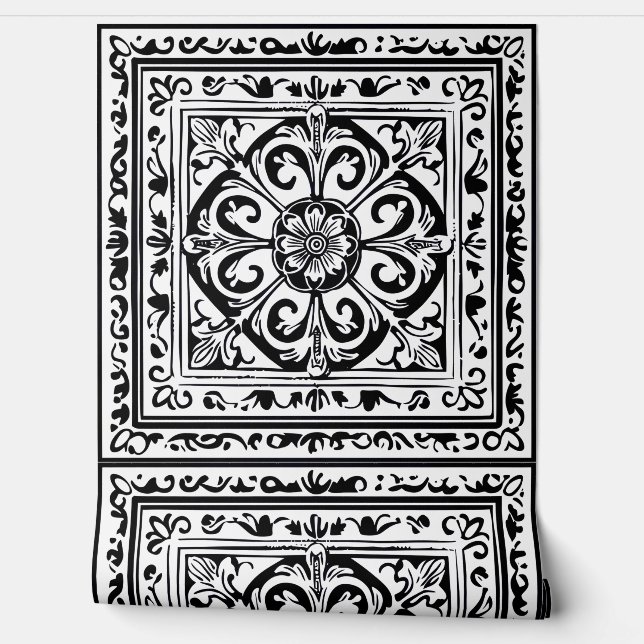 Papel Pintado Blanco y negro intrincados (Desenrollar)