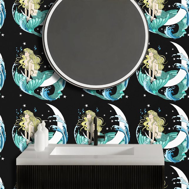 Papel Pintado Blonde Mermaid Moon Fantasy Art Deco (Subido por el creador)