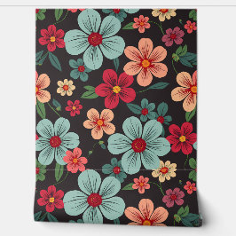 Papel Pintado Bloom de jardín de medianoche: Patrón floral retro