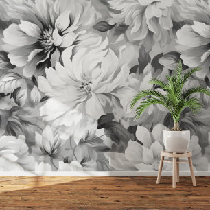 Papel Pintado Blooms en blanco y negro: palo y pintura de aceite