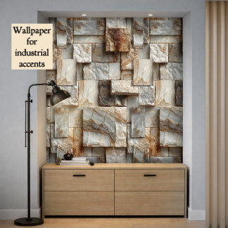 Papel Pintado Bloque apilado de piedra natural realista 3D