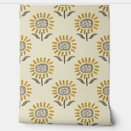 Papel Pintado Bloque de girasoles lindos impresos en mostaza y b