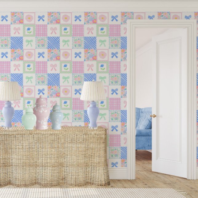Papel Pintado Bloque floral precoz de grano de grano de gingham (Subido por el creador)