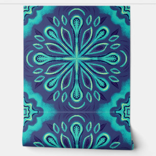 Papel Pintado Blue Abstrae Flower Boho
