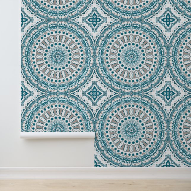 Papel Pintado Blue and Taupe Mandala Pattern Design (Solicitud)