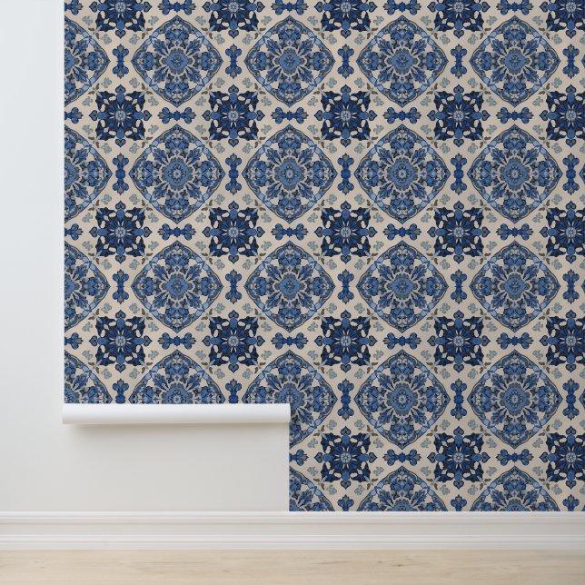 Papel Pintado Blue and White Mediterranean Pattern (Solicitud)
