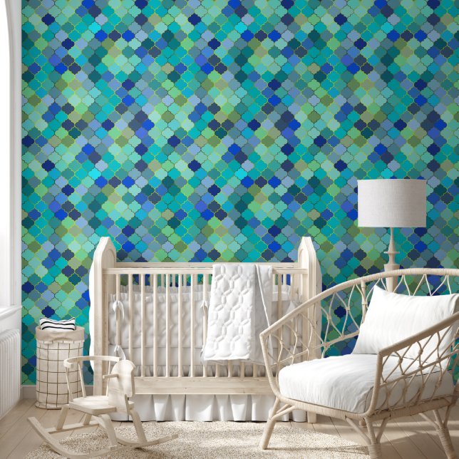 Papel Pintado Blue Aqua Moroccan Mosaic Pattern (Niños)