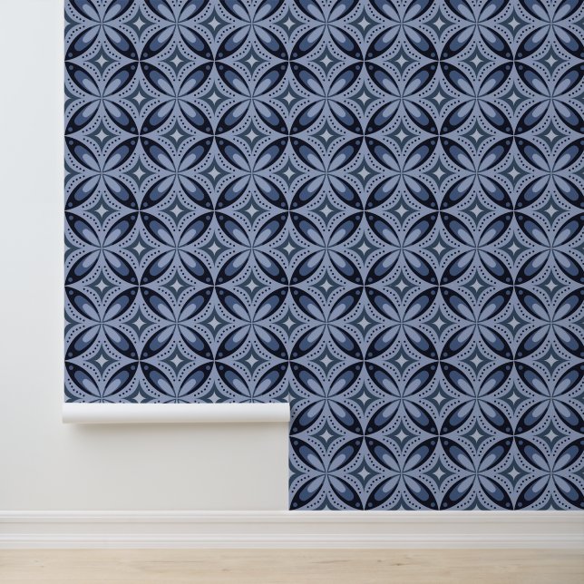 Papel Pintado Blue Geometric Pattern Retro Style (Solicitud)
