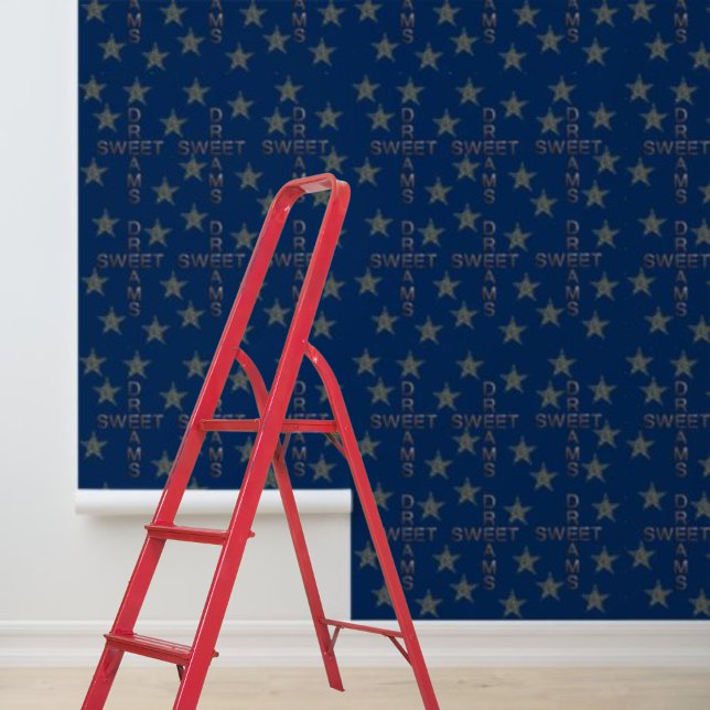 Papel Pintado Blue Gold Stars Sweets Dreams Pattern Peel Stick (Blue Gold Stars Sweet Dreams Pattern Peel Stick Wallpaper)