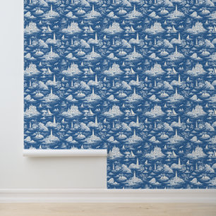 Papel Pintado Blue Nautical Toile de Jouy