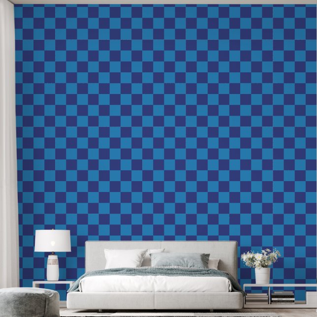 Papel Pintado Blue on Blue Checkerboard (Dormitorio)