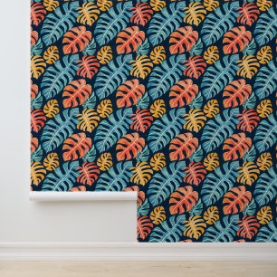Papel Pintado Blue Pink Yellow Summer Tropical Palm Leyes