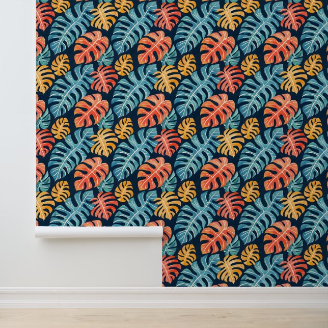 Papel Pintado Blue Pink Yellow Summer Tropical Palm Leyes (Solicitud)