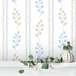 Papel Pintado Blue Tan Taupe Elegant Floral de hojas modernas