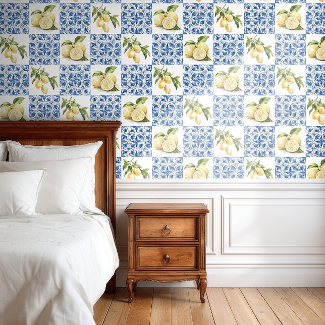 Papel Pintado Blue Tile French Country Lemon Pattern (Subido por el creador)
