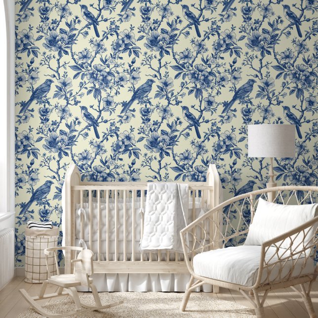 Papel Pintado Blue Toile De Jouy Vintage Elegante (Niños)