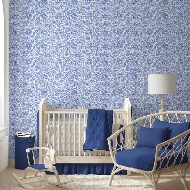 Papel Pintado Blue Toile Floral Pattern Classic Botanical (Subido por el creador)