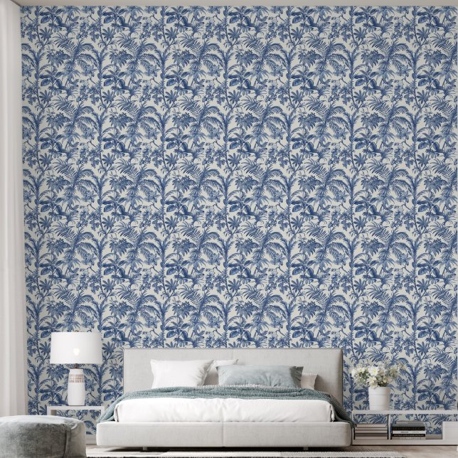 Papel Pintado Blue Tropical Palm Trees Boho (Dormitorio)