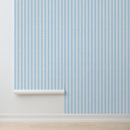 Papel Pintado Blue Vertical Stripes Linen Look Coastal