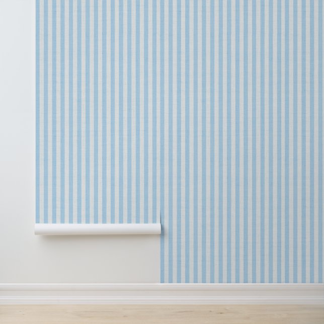 Papel Pintado Blue Vertical Stripes Linen Look Coastal (Solicitud)
