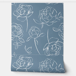 Papel Pintado Blue White Modern Wildflower Wallpaper