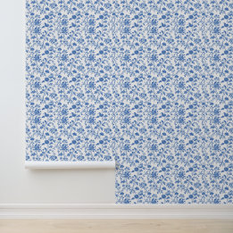 Papel Pintado Blue White Vintage Toile Floral