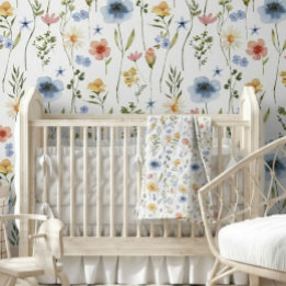 Papel Pintado Blue Yellow Pink Wildflower Watercolor