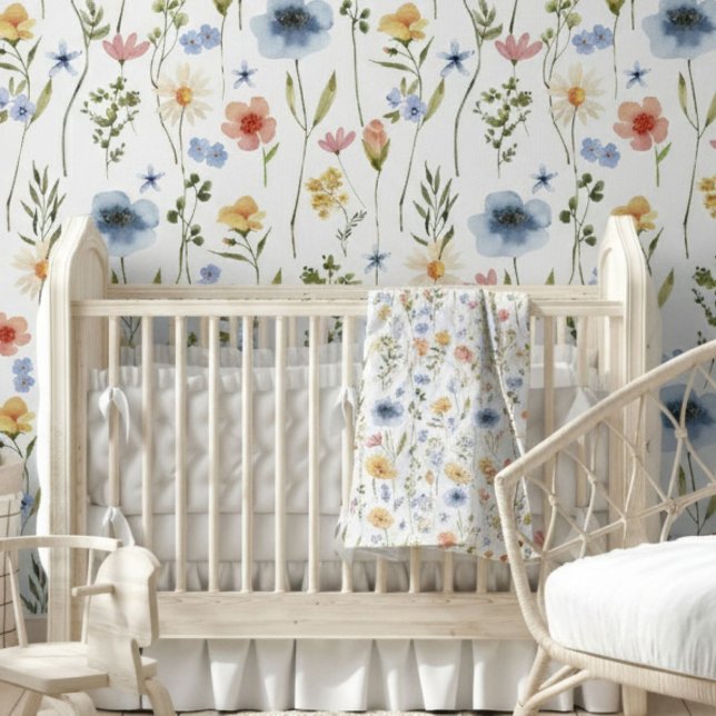 Papel Pintado Blue Yellow Pink Wildflower Watercolor (Subido por el creador)