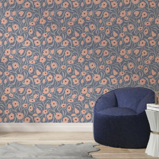 Papel Pintado Blush & Blue Modern Floral Vines Pattern