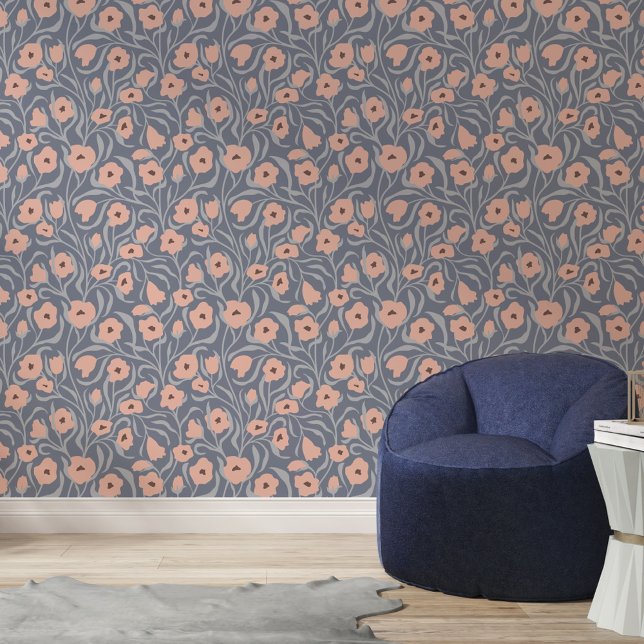 Papel Pintado Blush & Blue Modern Floral Vines Pattern (Subido por el creador)