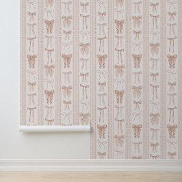 Papel Pintado Blush Pink Bows and Lace in Vertical Stripes