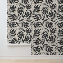 Papel Pintado Boho Deja Patrón De Hojas Blanco Y Verde
