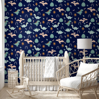 Papel Pintado Boho Dinosaurs Adventure Dark Blue Nursery