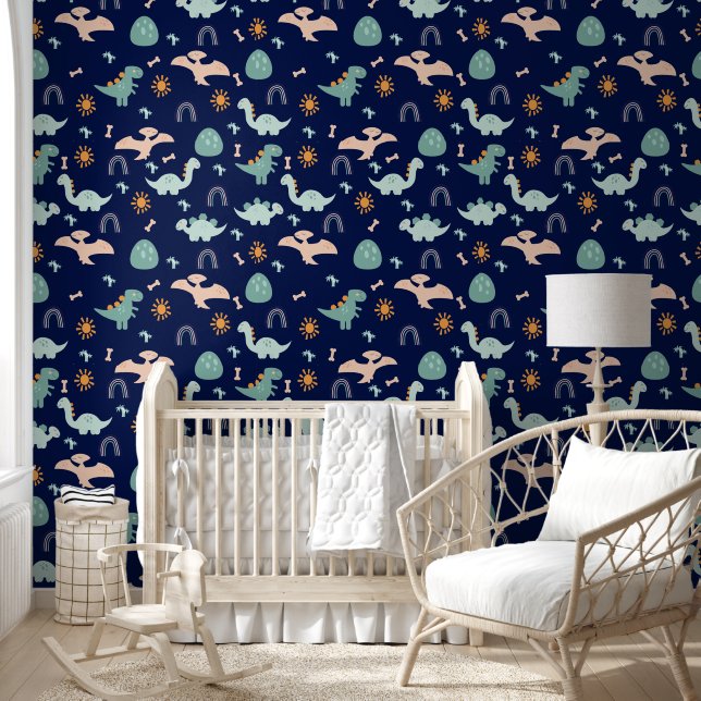 Papel Pintado Boho Dinosaurs Adventure Dark Blue Nursery (Niños)
