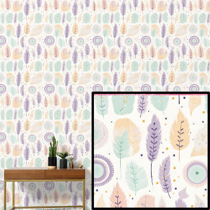 Papel Pintado Boho Feathers Pastel Colores