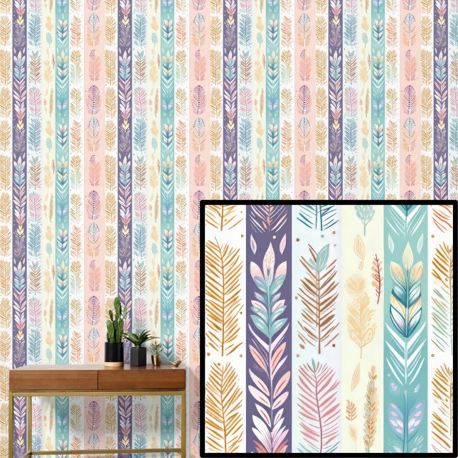 Papel Pintado Boho Feathers Pastel Colors Strips (Subido por el creador)