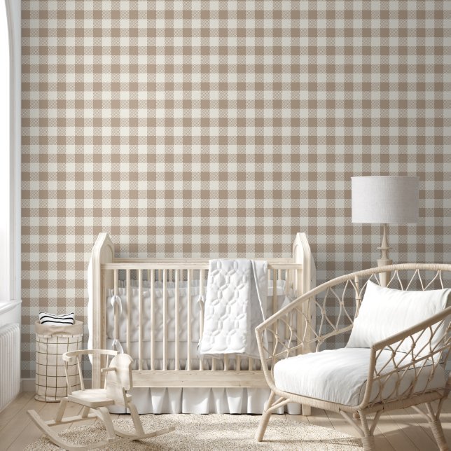 Papel Pintado Boho Gingham Pattern Plaid Checkered Neutral (Niños)