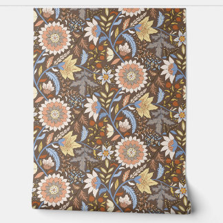 Papel Pintado Boho Indio floral con fondo marrón