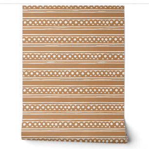 Papel Pintado Boho Marrón y Blanco Geométrico Punteado de Rayas