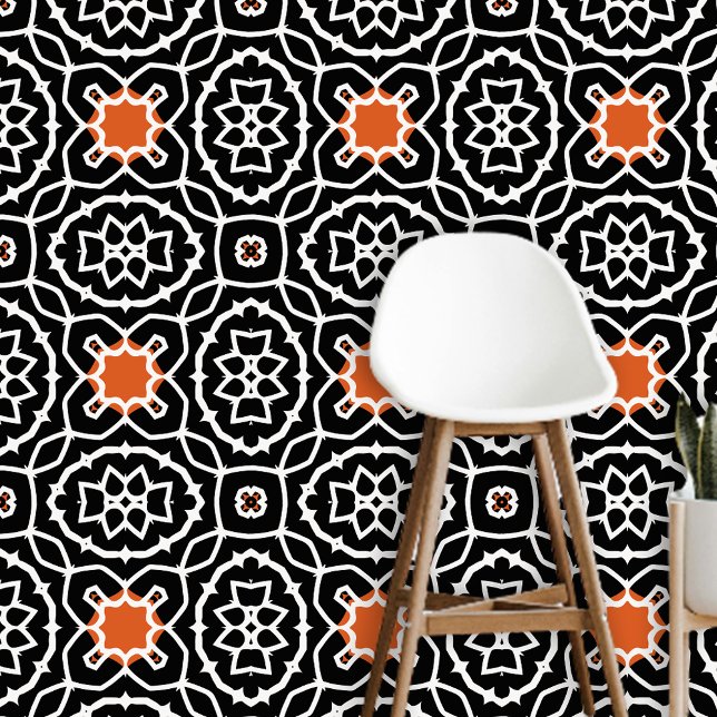 Papel Pintado Boho Marroquí Naranja blanco blanco dinámico geomé (Subido por el creador)