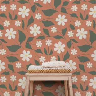 Papel Pintado Boho Moderno Patrón de Margarita Terracota Salvia