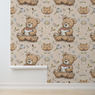 Papel Pintado Boho Nursery Teddy Bear con pastel