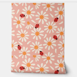 Papel Pintado Boho Pink Ladybugs and Daisies