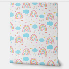 Papel Pintado Boho rainbow pattern with clouds pastel Nursery