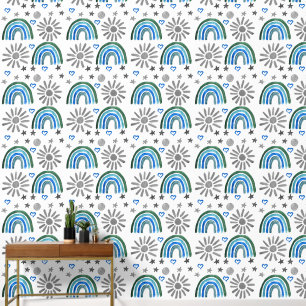 Papel Pintado Boho Rainbow Sun Blue Baby Boy Niños