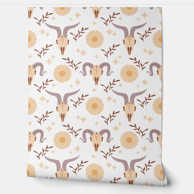 Papel Pintado Boho Ram Skull (Desenrollar)