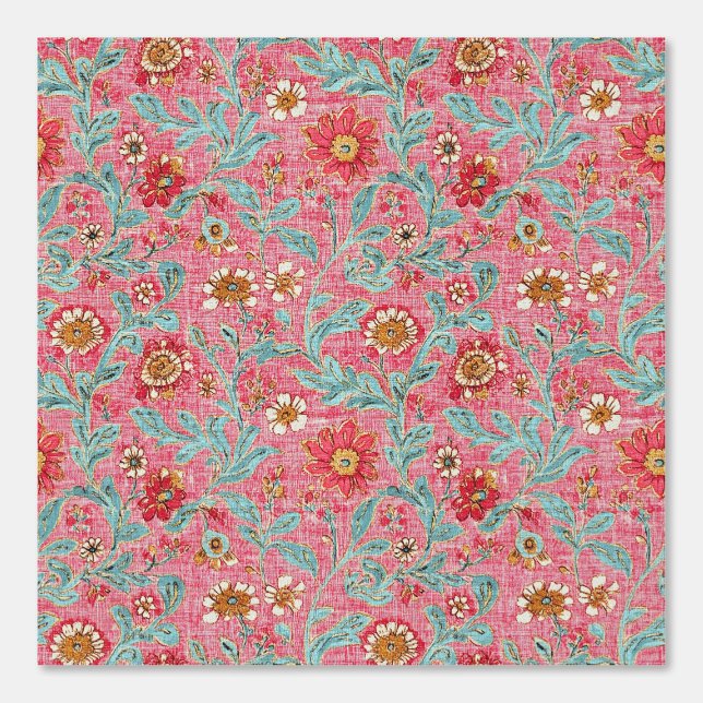 Papel Pintado Boho Raspberry Aqua Floral Pattern (Anverso)