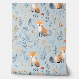 Papel Pintado Boho Red Fox sobre la guardería azul para bebés