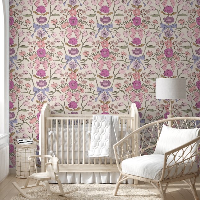 Papel Pintado Boho se inclina y florece habitación de Chica rosa (Niños)