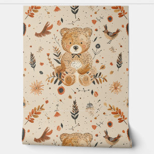 Papel Pintado Boho Teddy Patrón Oso Habitación de Nursera para B